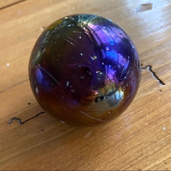 LARGE ART GLASS SHOOTER MARBLE- Blue CARNIVAL IRIDESCENT 6.25" around - Picture 1 of 8